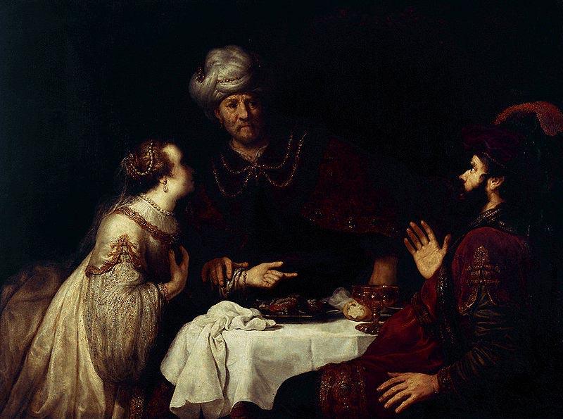 Jan victors Esther accuses Haman before Ahasveros France oil painting art